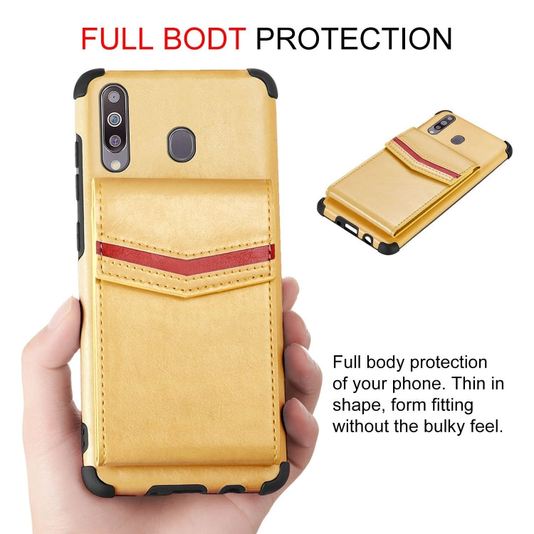 For Samsung Galaxy A20s Flip Card Bag Copper Buckle TPU + PU Leather Back Cover Shockproof Case with Card Slots & Photo Frame