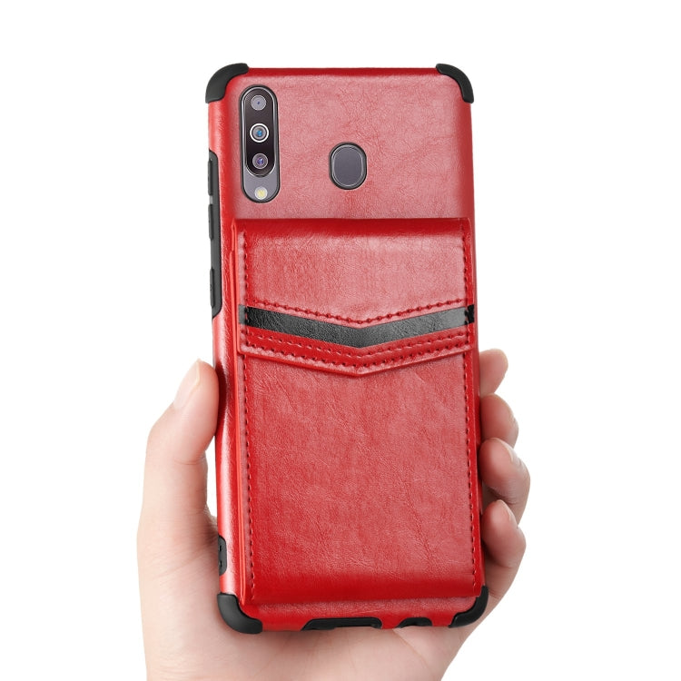 For Samsung Galaxy A20s Flip Card Bag Copper Buckle TPU + PU Leather Back Cover Shockproof Case with Card Slots & Photo Frame