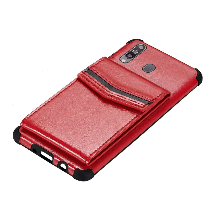For Samsung Galaxy A20s Flip Card Bag Copper Buckle TPU + PU Leather Back Cover Shockproof Case with Card Slots & Photo Frame