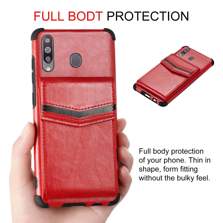 For Samsung Galaxy A20s Flip Card Bag Copper Buckle TPU + PU Leather Back Cover Shockproof Case with Card Slots & Photo Frame