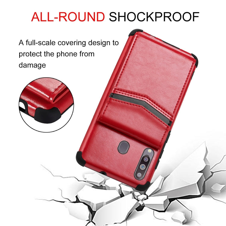 For Samsung Galaxy A20s Flip Card Bag Copper Buckle TPU + PU Leather Back Cover Shockproof Case with Card Slots & Photo Frame