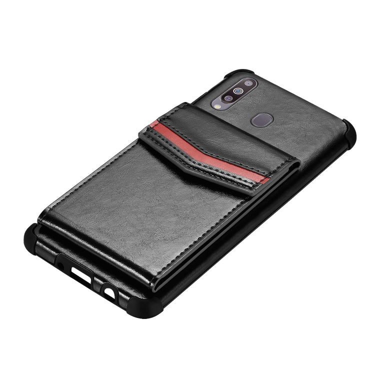 For Samsung Galaxy A20s Flip Card Bag Copper Buckle TPU + PU Leather Back Cover Shockproof Case with Card Slots & Photo Frame