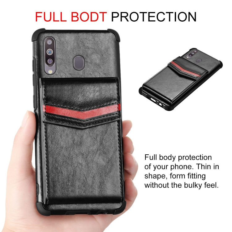 For Samsung Galaxy A20s Flip Card Bag Copper Buckle TPU + PU Leather Back Cover Shockproof Case with Card Slots & Photo Frame