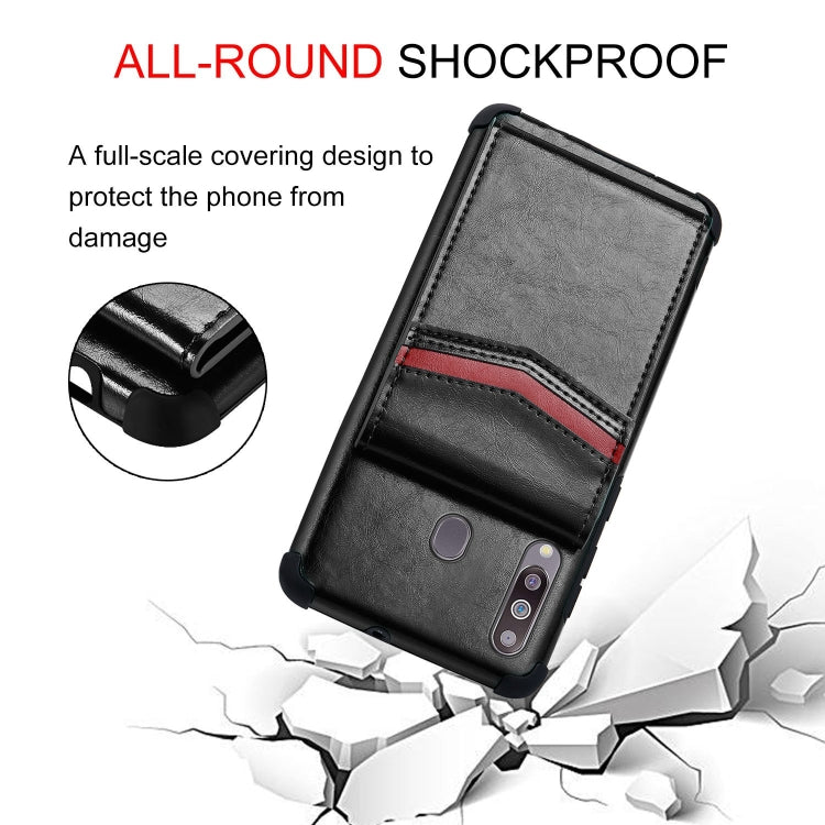For Samsung Galaxy A20s Flip Card Bag Copper Buckle TPU + PU Leather Back Cover Shockproof Case with Card Slots & Photo Frame