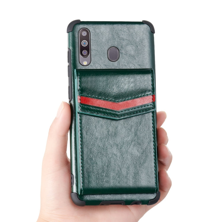 For Samsung Galaxy A20s Flip Card Bag Copper Buckle TPU + PU Leather Back Cover Shockproof Case with Card Slots & Photo Frame