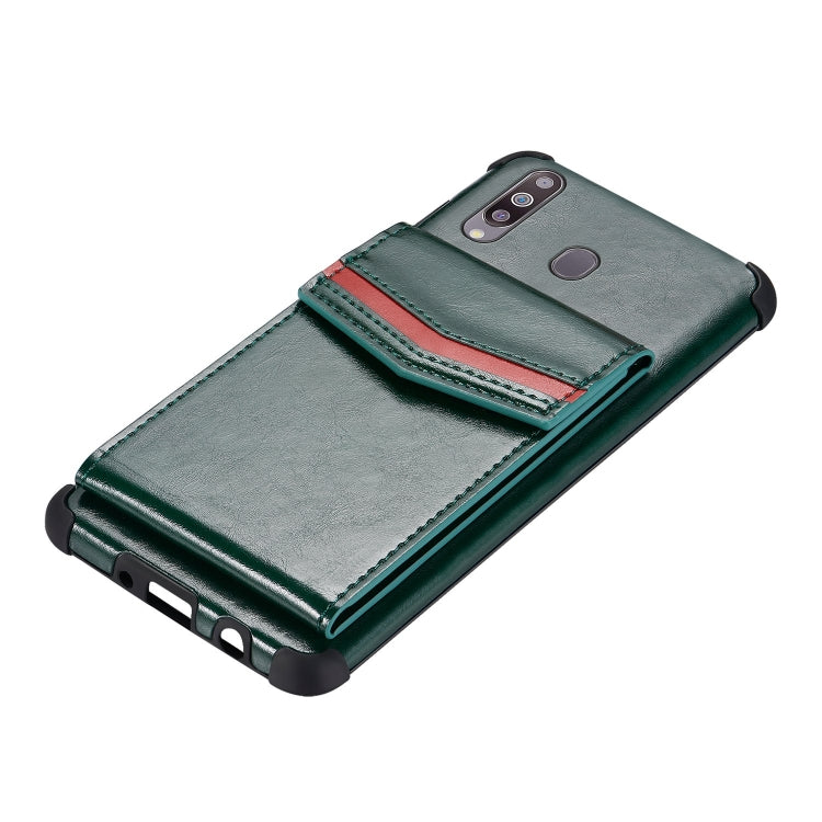 For Samsung Galaxy A20s Flip Card Bag Copper Buckle TPU + PU Leather Back Cover Shockproof Case with Card Slots & Photo Frame