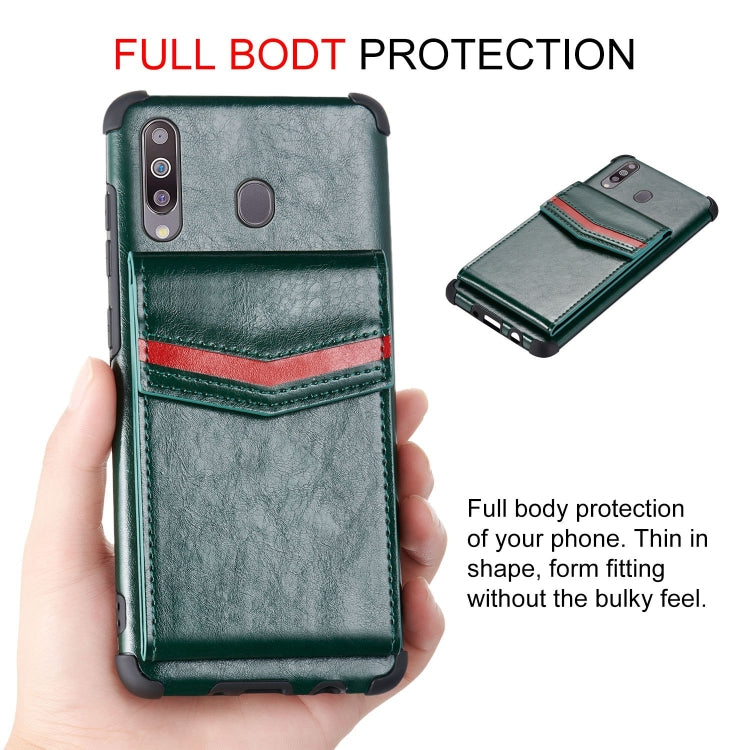 For Samsung Galaxy A20s Flip Card Bag Copper Buckle TPU + PU Leather Back Cover Shockproof Case with Card Slots & Photo Frame