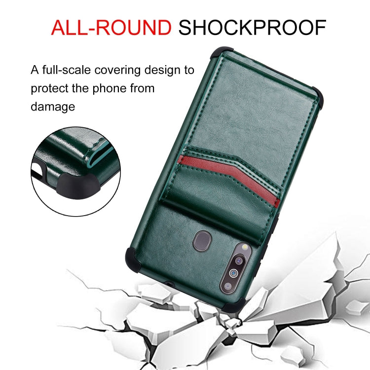 For Samsung Galaxy A20s Flip Card Bag Copper Buckle TPU + PU Leather Back Cover Shockproof Case with Card Slots & Photo Frame