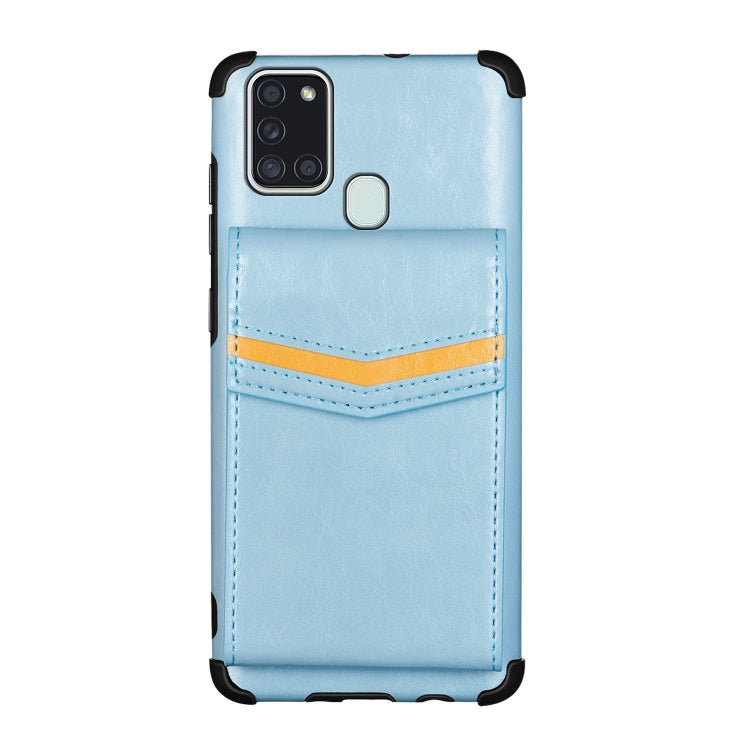 For Samsung Galaxy A21s Flip Card Bag Copper Buckle TPU + PU Leather Back Cover Shockproof Case with Card Slots & Photo Frame