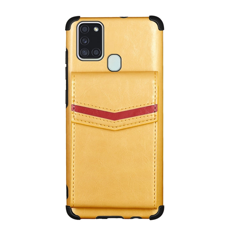 For Samsung Galaxy A21s Flip Card Bag Copper Buckle TPU + PU Leather Back Cover Shockproof Case with Card Slots & Photo Frame