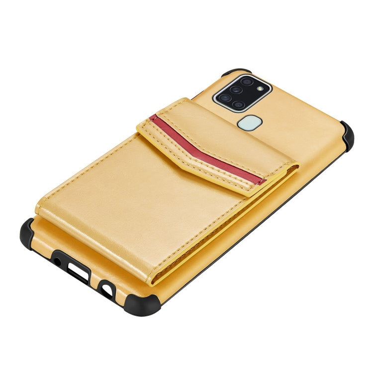 For Samsung Galaxy A21s Flip Card Bag Copper Buckle TPU + PU Leather Back Cover Shockproof Case with Card Slots & Photo Frame