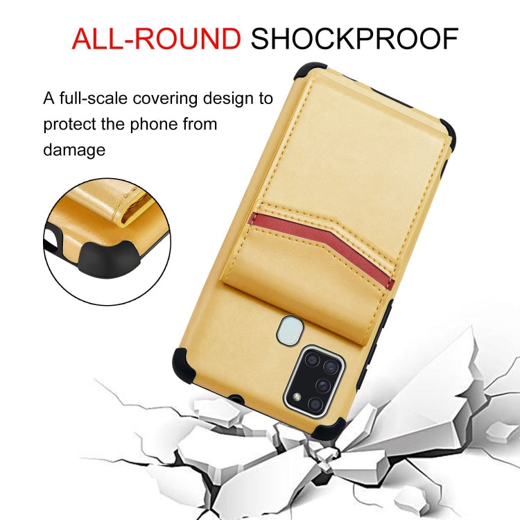 For Samsung Galaxy A21s Flip Card Bag Copper Buckle TPU + PU Leather Back Cover Shockproof Case with Card Slots & Photo Frame