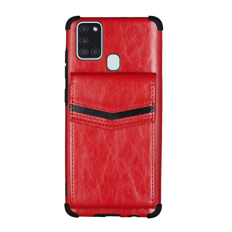 For Samsung Galaxy A21s Flip Card Bag Copper Buckle TPU + PU Leather Back Cover Shockproof Case with Card Slots & Photo Frame