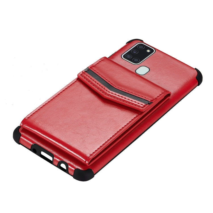 For Samsung Galaxy A21s Flip Card Bag Copper Buckle TPU + PU Leather Back Cover Shockproof Case with Card Slots & Photo Frame