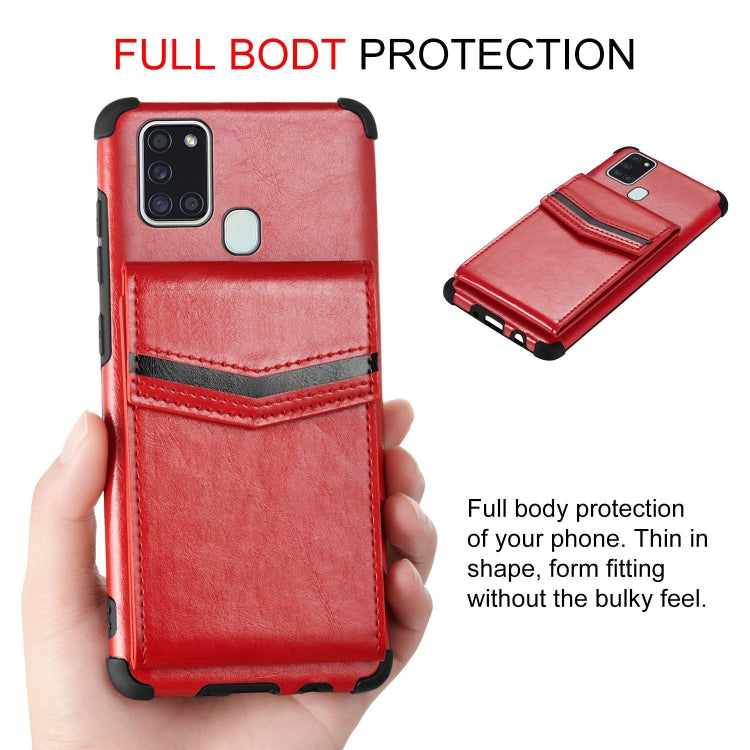 For Samsung Galaxy A21s Flip Card Bag Copper Buckle TPU + PU Leather Back Cover Shockproof Case with Card Slots & Photo Frame