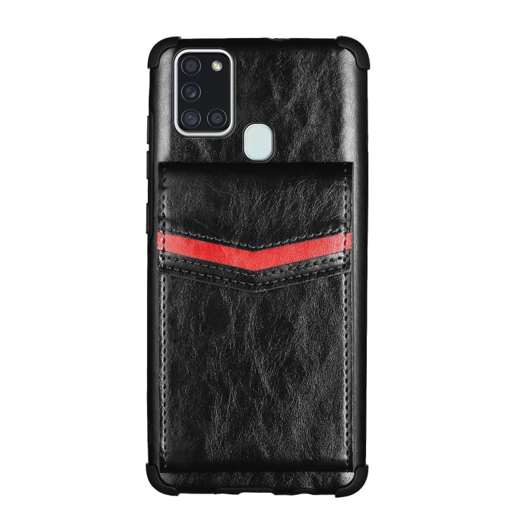 For Samsung Galaxy A21s Flip Card Bag Copper Buckle TPU + PU Leather Back Cover Shockproof Case with Card Slots & Photo Frame