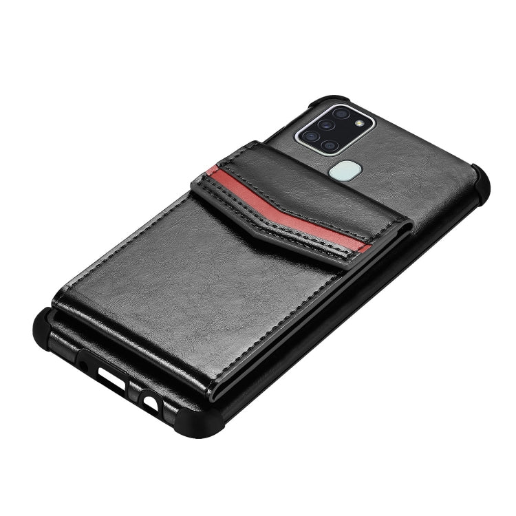 For Samsung Galaxy A21s Flip Card Bag Copper Buckle TPU + PU Leather Back Cover Shockproof Case with Card Slots & Photo Frame