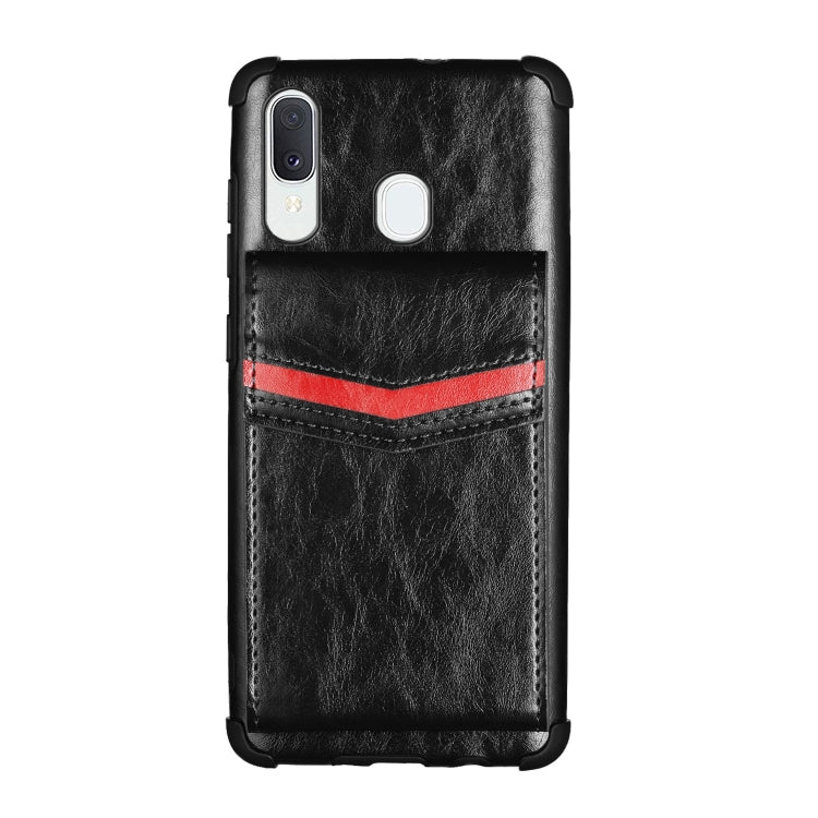 For Samsung Galaxy A40 Flip Card Bag Copper Buckle TPU + PU Leather Back Cover Shockproof Case with Card Slots & Photo Frame
