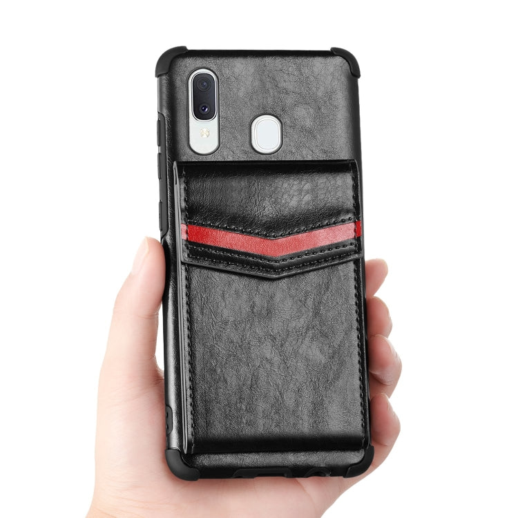 For Samsung Galaxy A40 Flip Card Bag Copper Buckle TPU + PU Leather Back Cover Shockproof Case with Card Slots & Photo Frame