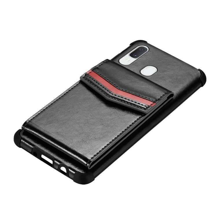 For Samsung Galaxy A40 Flip Card Bag Copper Buckle TPU + PU Leather Back Cover Shockproof Case with Card Slots & Photo Frame
