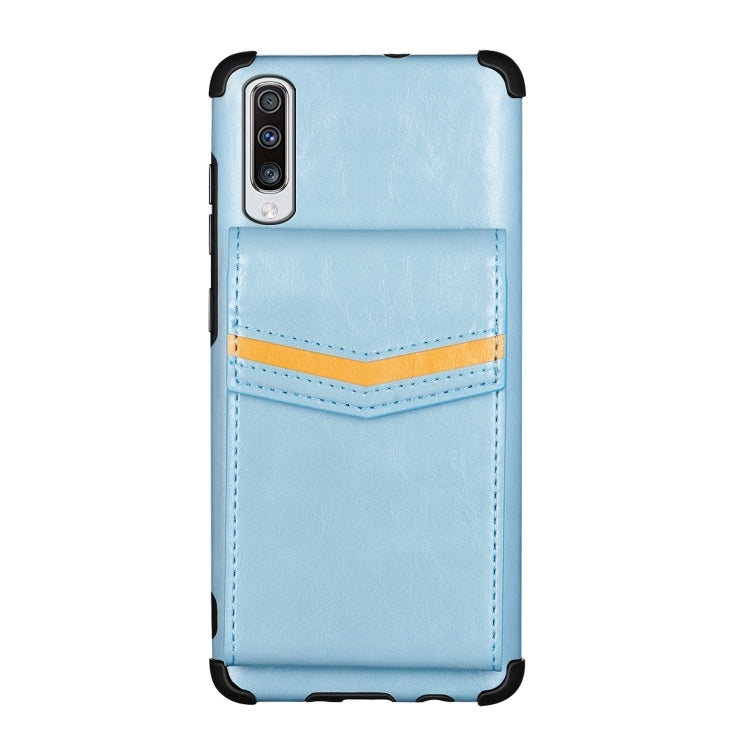 For Samsung Galaxy A50 Flip Card Bag Copper Buckle TPU + PU Leather Back Cover Shockproof Case with Card Slots & Photo Frame