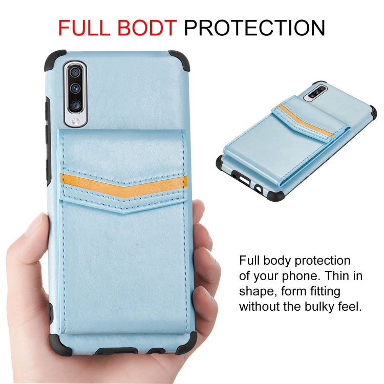 For Samsung Galaxy A50 Flip Card Bag Copper Buckle TPU + PU Leather Back Cover Shockproof Case with Card Slots & Photo Frame