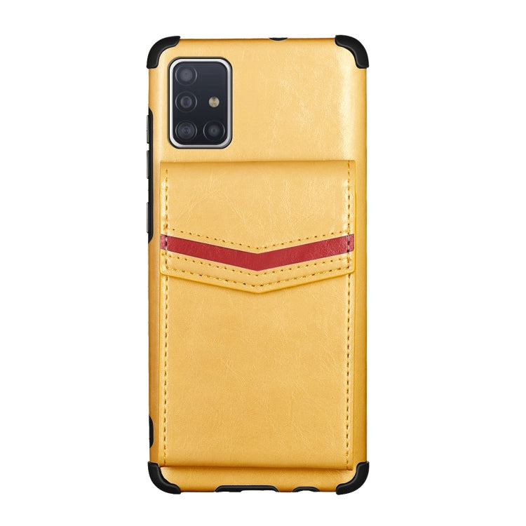 For Samsung Galaxy A51 Flip Card Bag Copper Buckle TPU + PU Leather Back Cover Shockproof Case with Card Slots & Photo Frame