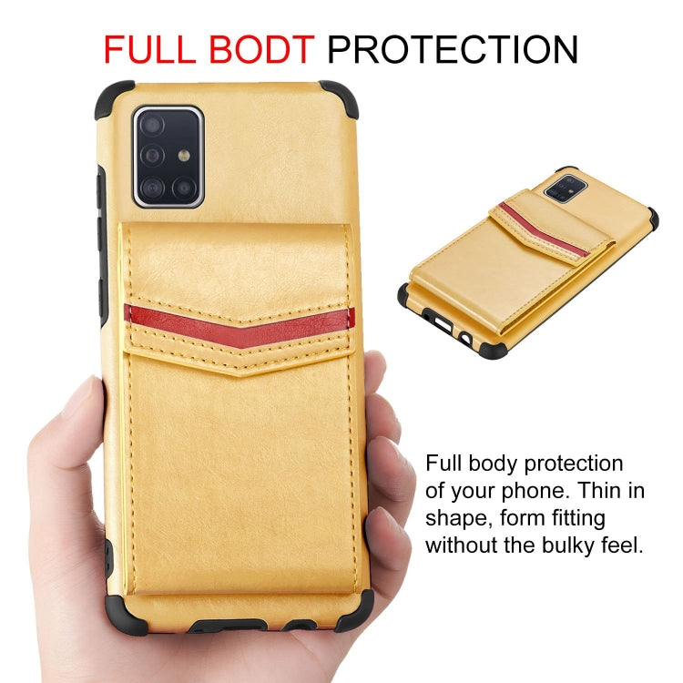 For Samsung Galaxy A51 Flip Card Bag Copper Buckle TPU + PU Leather Back Cover Shockproof Case with Card Slots & Photo Frame