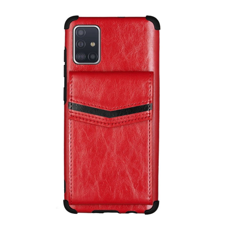 For Samsung Galaxy A51 Flip Card Bag Copper Buckle TPU + PU Leather Back Cover Shockproof Case with Card Slots & Photo Frame
