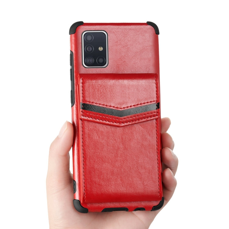 For Samsung Galaxy A51 Flip Card Bag Copper Buckle TPU + PU Leather Back Cover Shockproof Case with Card Slots & Photo Frame
