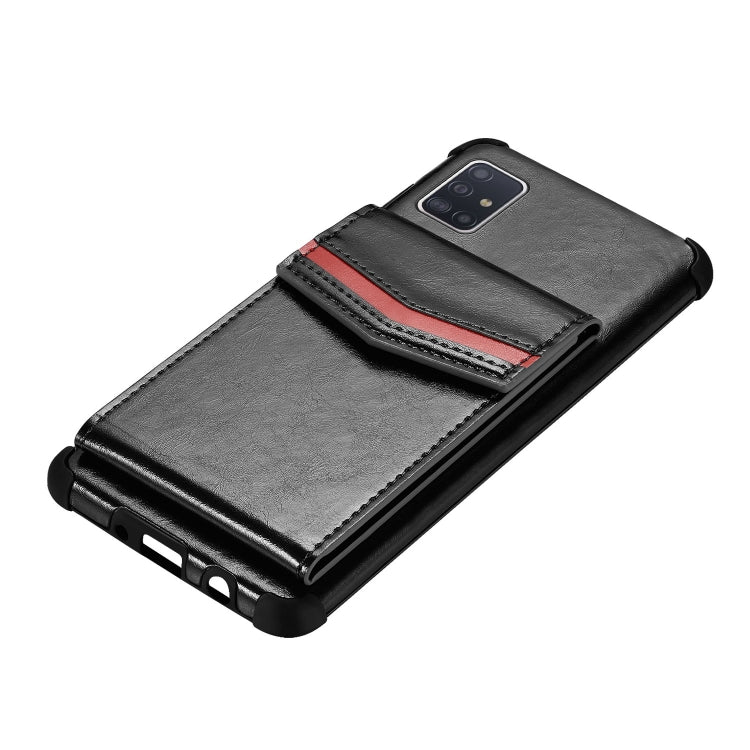 For Samsung Galaxy A51 Flip Card Bag Copper Buckle TPU + PU Leather Back Cover Shockproof Case with Card Slots & Photo Frame