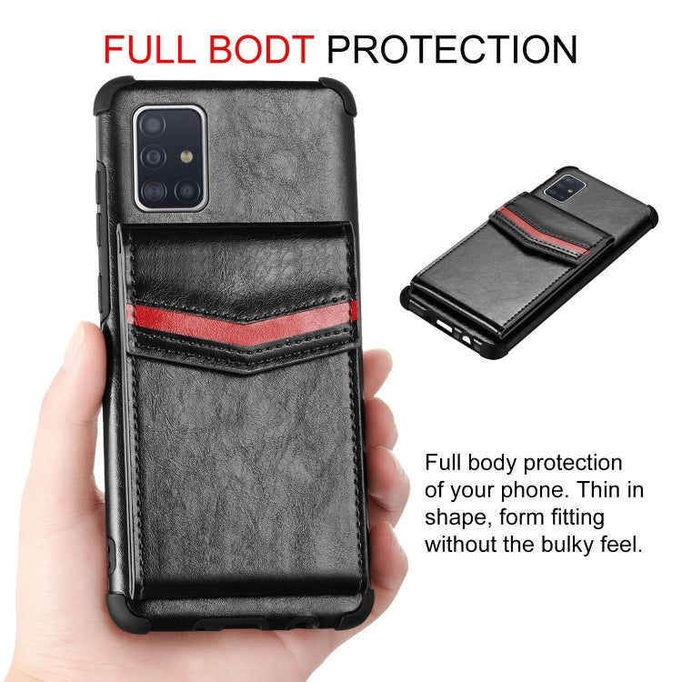 For Samsung Galaxy A51 Flip Card Bag Copper Buckle TPU + PU Leather Back Cover Shockproof Case with Card Slots & Photo Frame