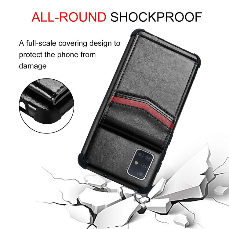 For Samsung Galaxy A51 Flip Card Bag Copper Buckle TPU + PU Leather Back Cover Shockproof Case with Card Slots & Photo Frame
