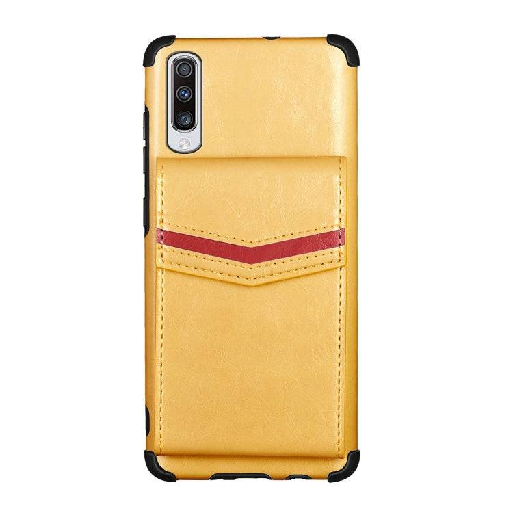 For Samsung Galaxy A70 Flip Card Bag Copper Buckle TPU + PU Leather Back Cover Shockproof Case with Card Slots & Photo Frame