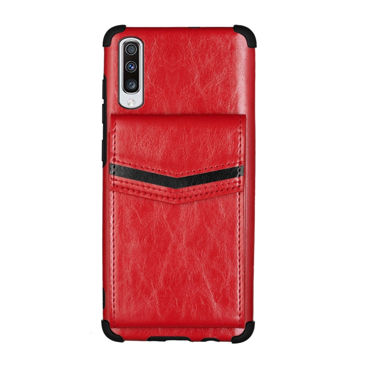 For Samsung Galaxy A70 Flip Card Bag Copper Buckle TPU + PU Leather Back Cover Shockproof Case with Card Slots & Photo Frame
