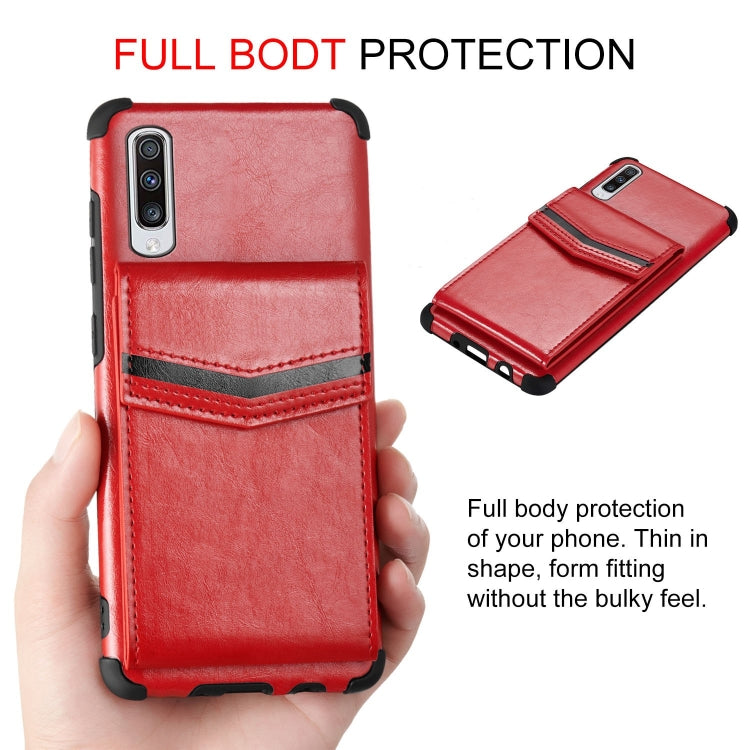 For Samsung Galaxy A70 Flip Card Bag Copper Buckle TPU + PU Leather Back Cover Shockproof Case with Card Slots & Photo Frame