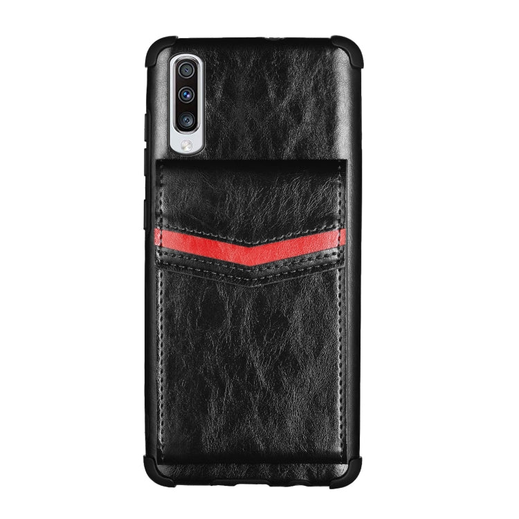For Samsung Galaxy A70 Flip Card Bag Copper Buckle TPU + PU Leather Back Cover Shockproof Case with Card Slots & Photo Frame