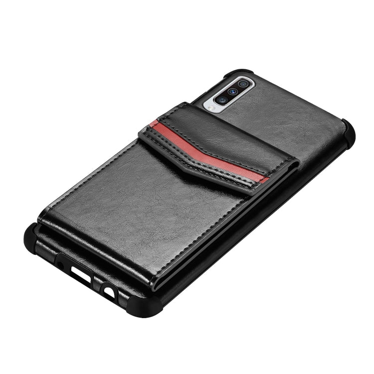 For Samsung Galaxy A70 Flip Card Bag Copper Buckle TPU + PU Leather Back Cover Shockproof Case with Card Slots & Photo Frame