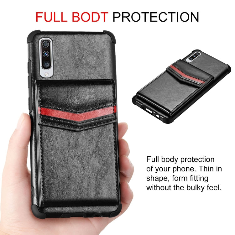 For Samsung Galaxy A70 Flip Card Bag Copper Buckle TPU + PU Leather Back Cover Shockproof Case with Card Slots & Photo Frame