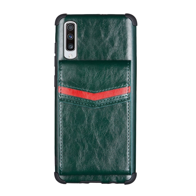For Samsung Galaxy A70 Flip Card Bag Copper Buckle TPU + PU Leather Back Cover Shockproof Case with Card Slots & Photo Frame