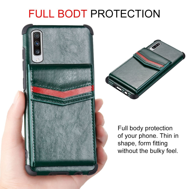 For Samsung Galaxy A70 Flip Card Bag Copper Buckle TPU + PU Leather Back Cover Shockproof Case with Card Slots & Photo Frame