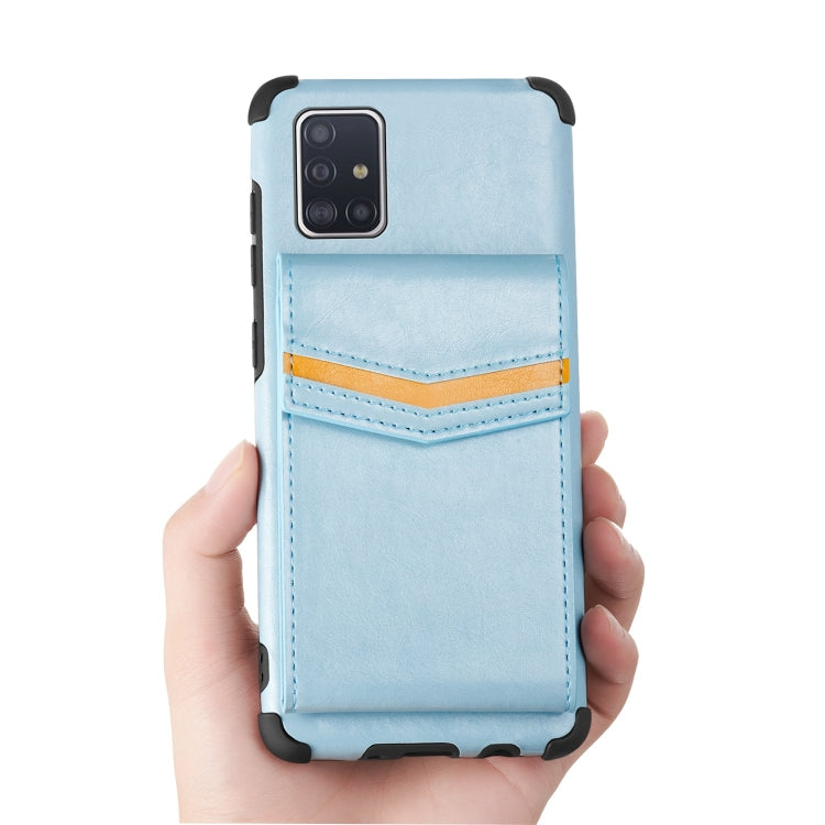 For Samsung Galaxy A71 Flip Card Bag Copper Buckle TPU + PU Leather Back Cover Shockproof Case with Card Slots & Photo Frame