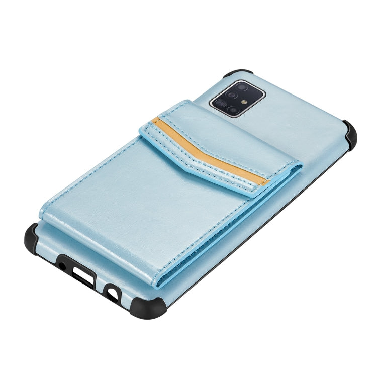 For Samsung Galaxy A71 Flip Card Bag Copper Buckle TPU + PU Leather Back Cover Shockproof Case with Card Slots & Photo Frame