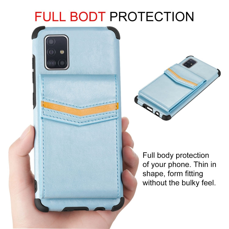 For Samsung Galaxy A71 Flip Card Bag Copper Buckle TPU + PU Leather Back Cover Shockproof Case with Card Slots & Photo Frame