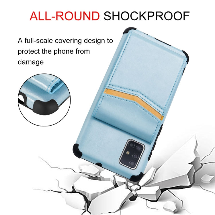 For Samsung Galaxy A71 Flip Card Bag Copper Buckle TPU + PU Leather Back Cover Shockproof Case with Card Slots & Photo Frame