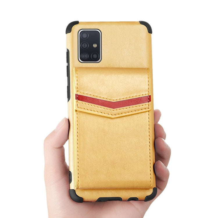 For Samsung Galaxy A71 Flip Card Bag Copper Buckle TPU + PU Leather Back Cover Shockproof Case with Card Slots & Photo Frame