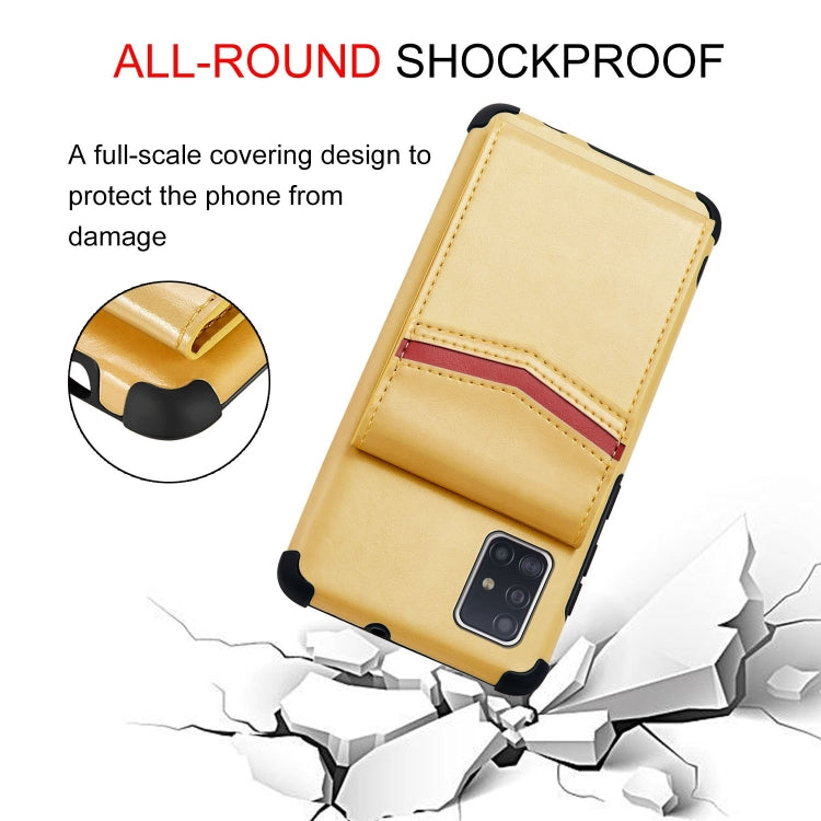For Samsung Galaxy A71 Flip Card Bag Copper Buckle TPU + PU Leather Back Cover Shockproof Case with Card Slots & Photo Frame