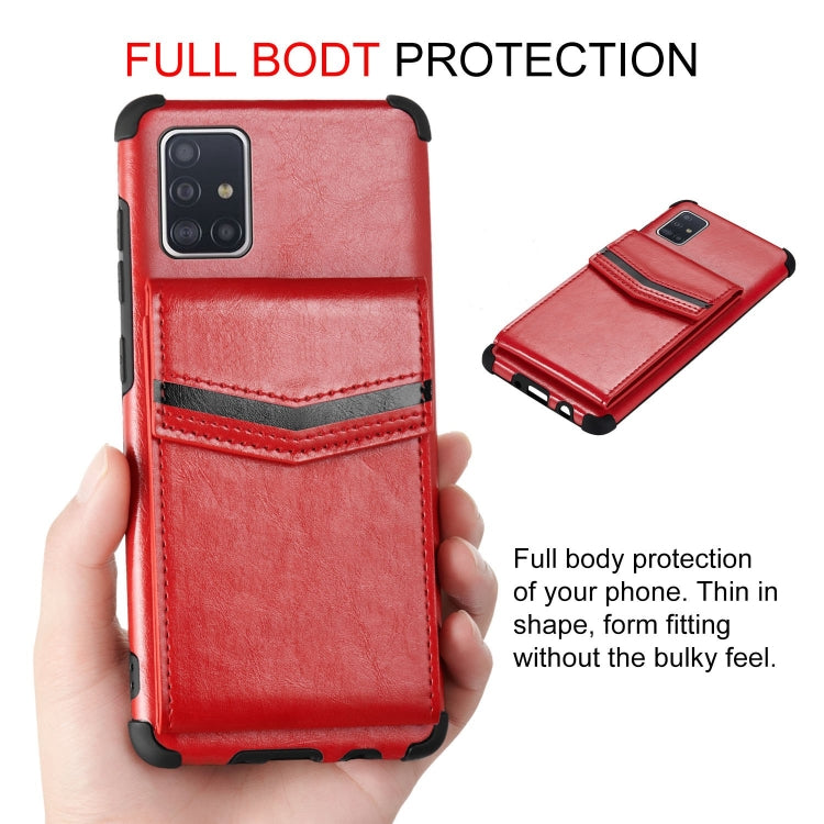 For Samsung Galaxy A71 Flip Card Bag Copper Buckle TPU + PU Leather Back Cover Shockproof Case with Card Slots & Photo Frame