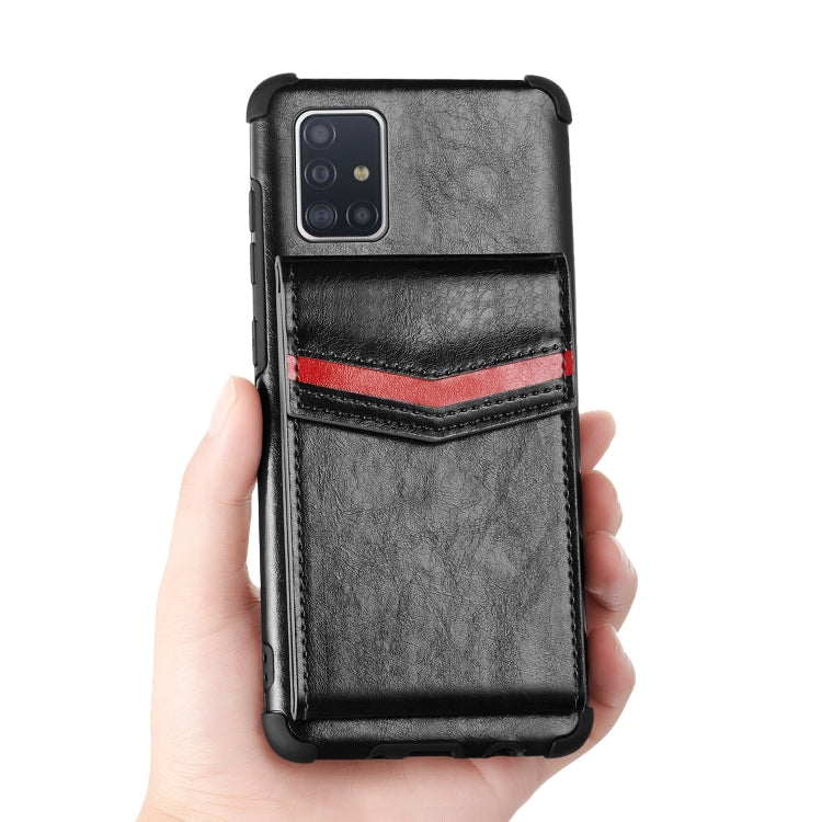 For Samsung Galaxy A71 Flip Card Bag Copper Buckle TPU + PU Leather Back Cover Shockproof Case with Card Slots & Photo Frame