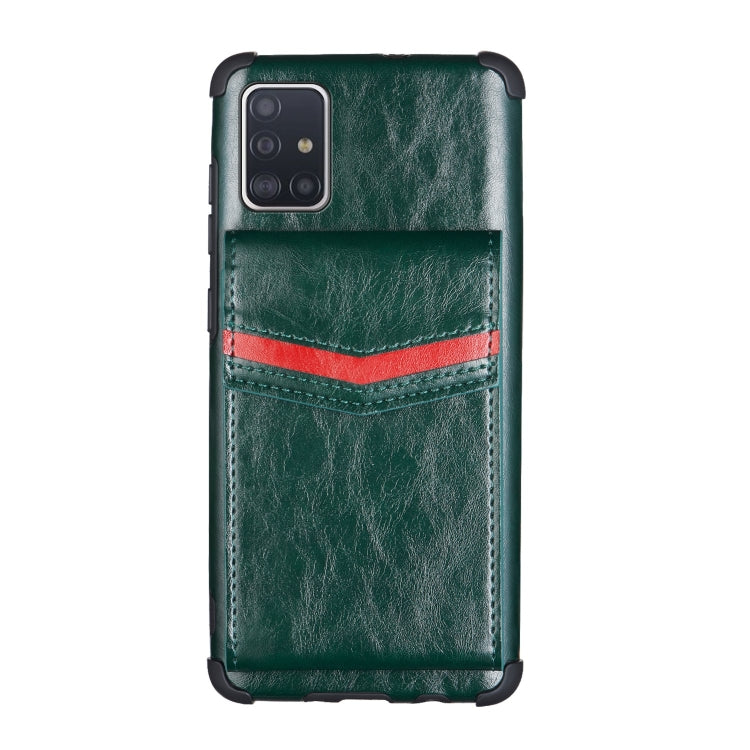 For Samsung Galaxy A71 Flip Card Bag Copper Buckle TPU + PU Leather Back Cover Shockproof Case with Card Slots & Photo Frame